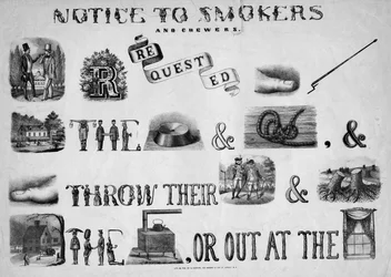 Avis aux fumeurs et mâcheurs, publié par N. Currier, New York, c.1840-50